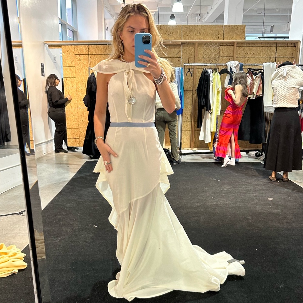 Rosie Assoulin Cream Maxi Dress with Waist Detail